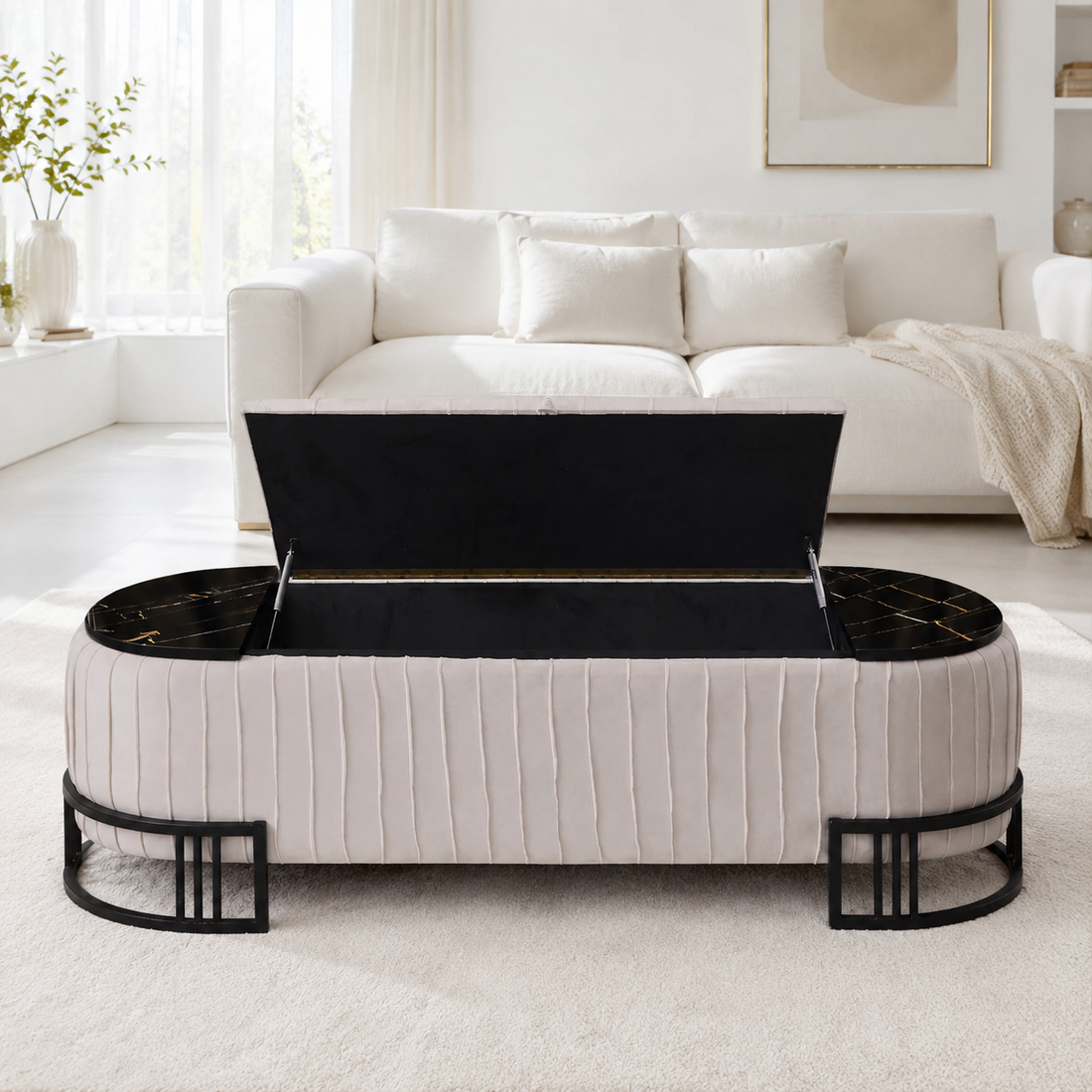 Luxury Velvet Storage Ottoman Bench with Hidden Storage