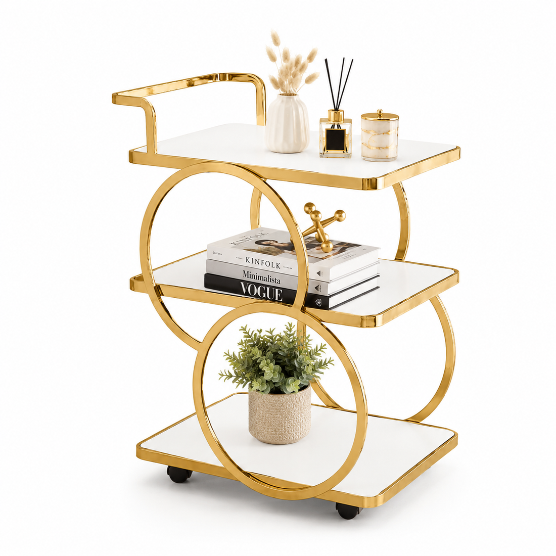 Premium 3-Tier Bar Cart on Wheels with Handle