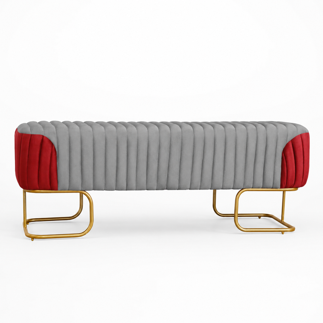 Luxury Pleated Two-Tone Ottoman Stool – 3 Seater Velvet Bench